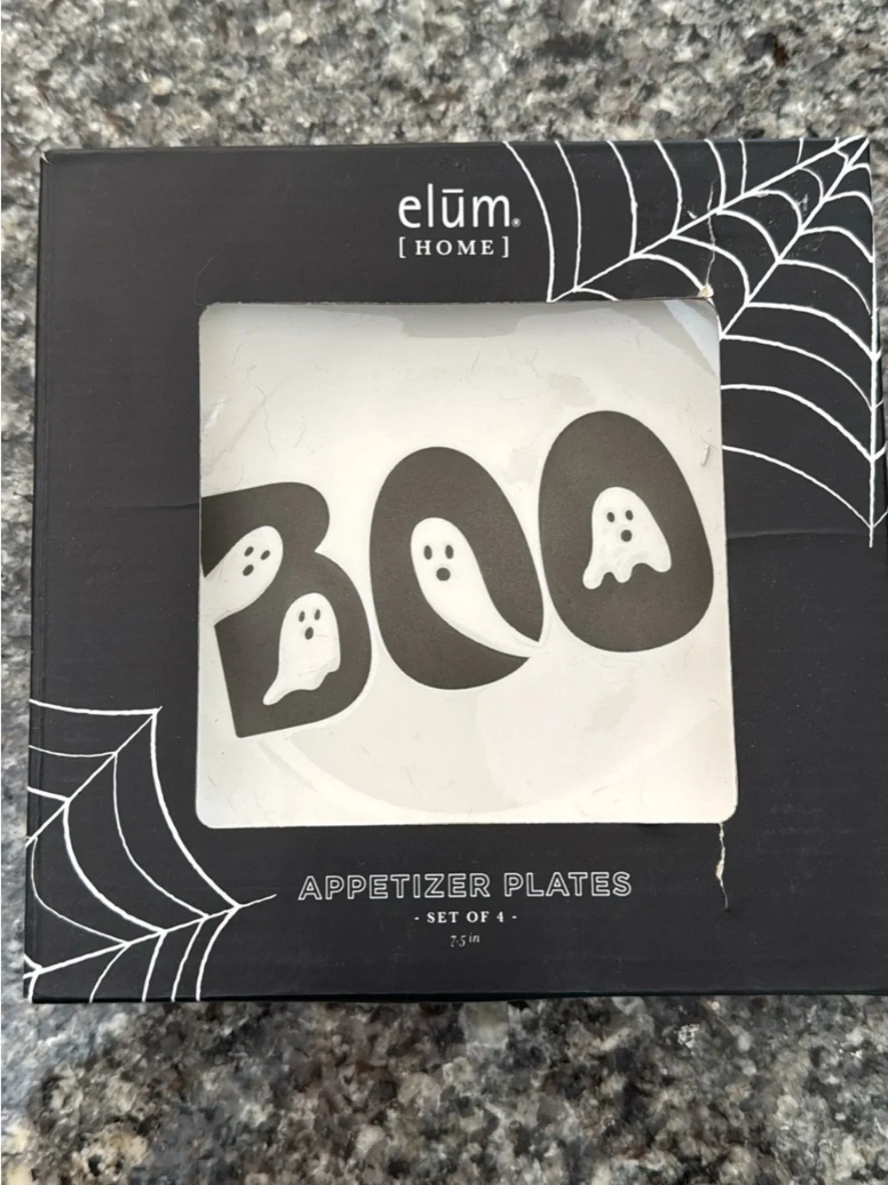 elum Home 'BOO' Halloween Appetizer Plates - Black & White
